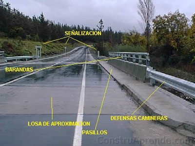 señalizacion, barandas, defensas camineras, losa de aproximacion, pasillos
